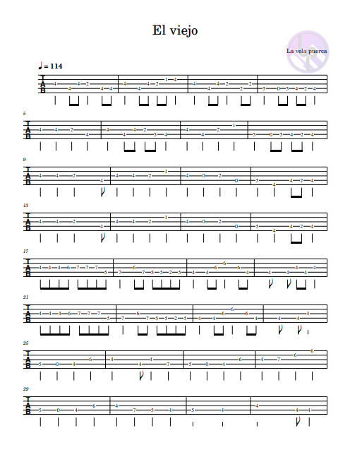 El viejo - Tablatura (Bajo eléctico)